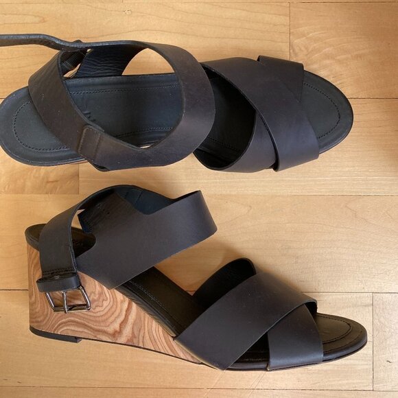 VINCE New Black "Gwyn" Leather Wedge 10 Slingback - Picture 4 of 8